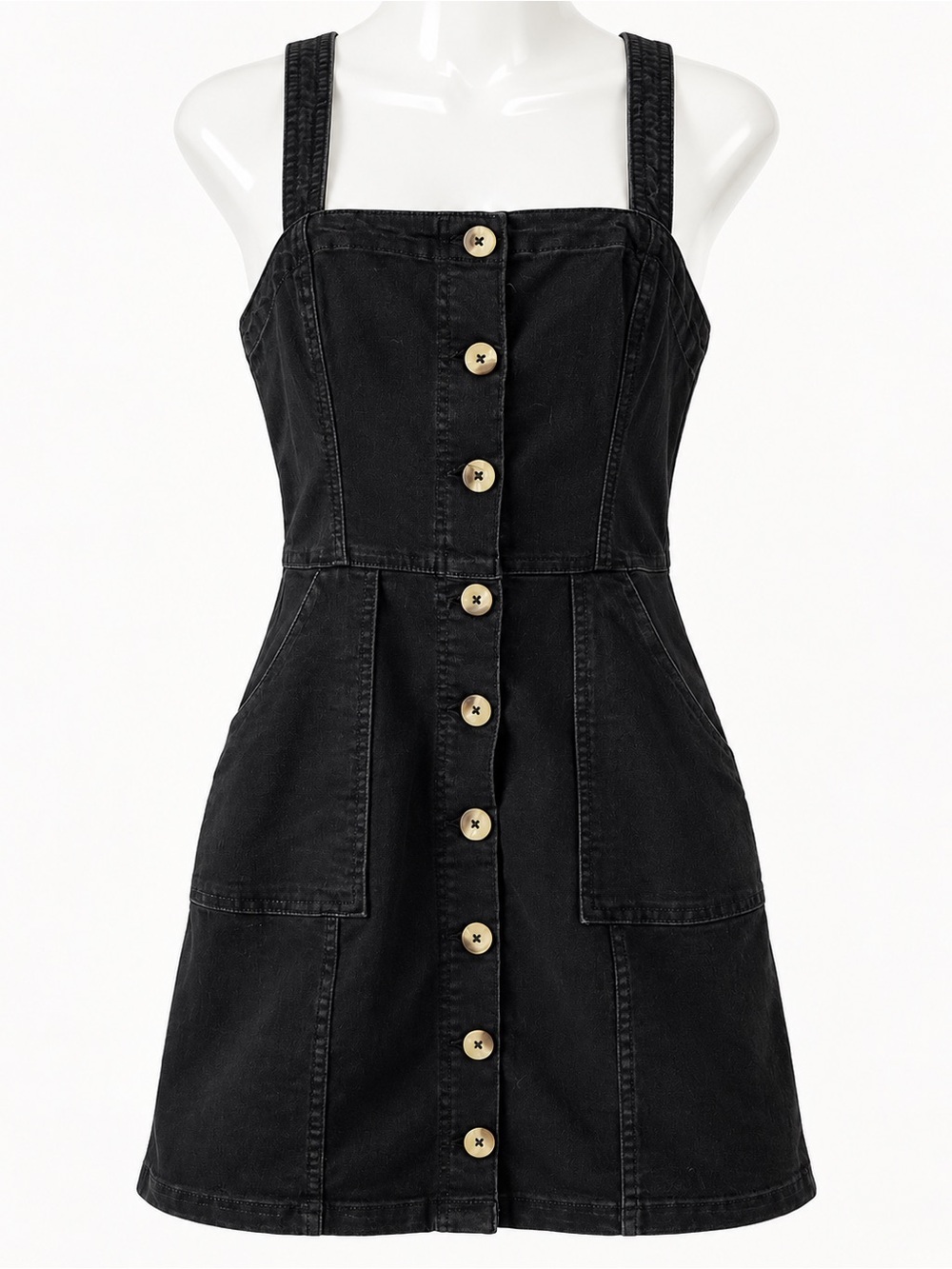 DIVIDED Black Button Front Mini Dress Utility Pockets Size 4 Y2K